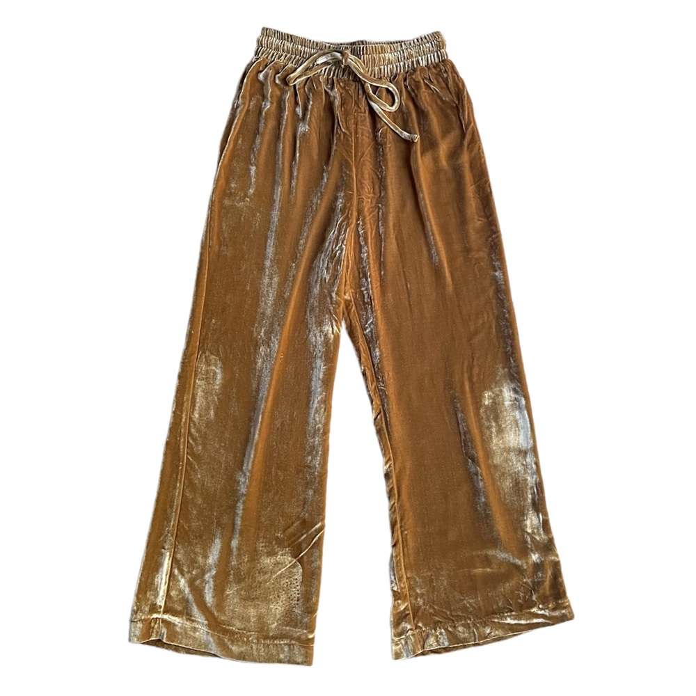 Reformation Stefan Velvet Drawstring Wide Leg Mustard Gold Pants Small